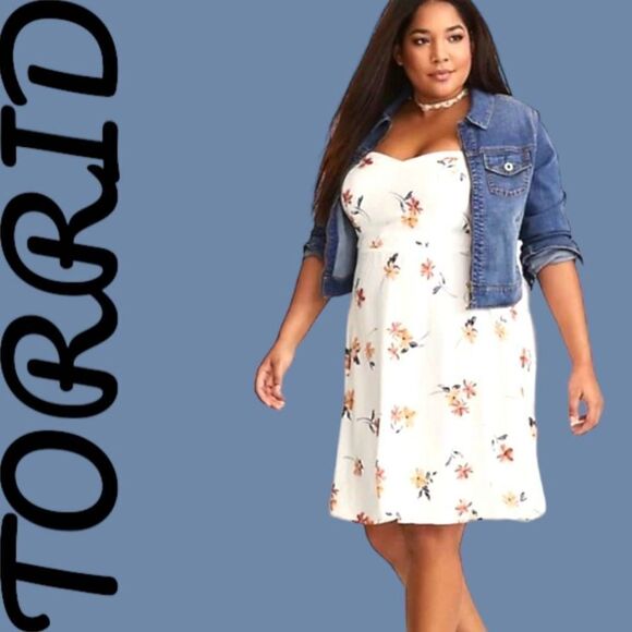 TORRID Women's New Ivory Floral Challis Midi Spring/Summer Tank Dress. - Picture 13 of 15